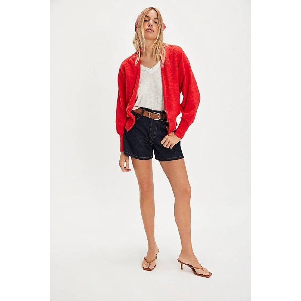 Free People Kait Cardigan‎ Flame Red Size L Cozy Lightweight Relaxed NWT - Picture 3 of 4